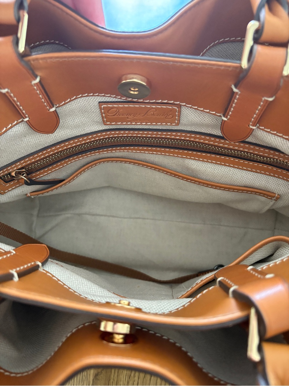 Dooney & Bourke Black Floral Hydrangea Tote with Tan Handles - Picture 8 of 10